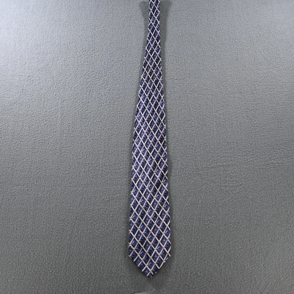 Como Collezione Mens Geometric Diamond Silk Necktie Blue Purple Vintage 80s 90s